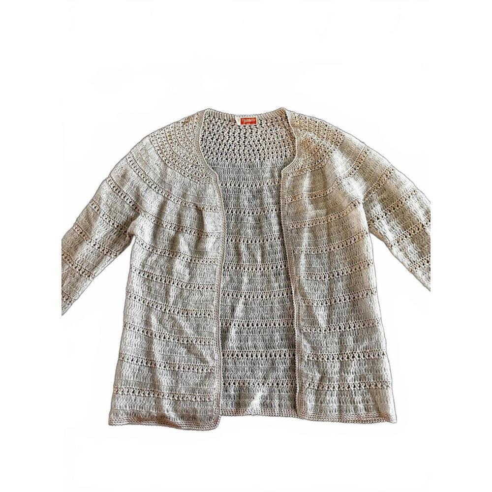 Vintage Hand Crocheted Oatmeal Cardigan